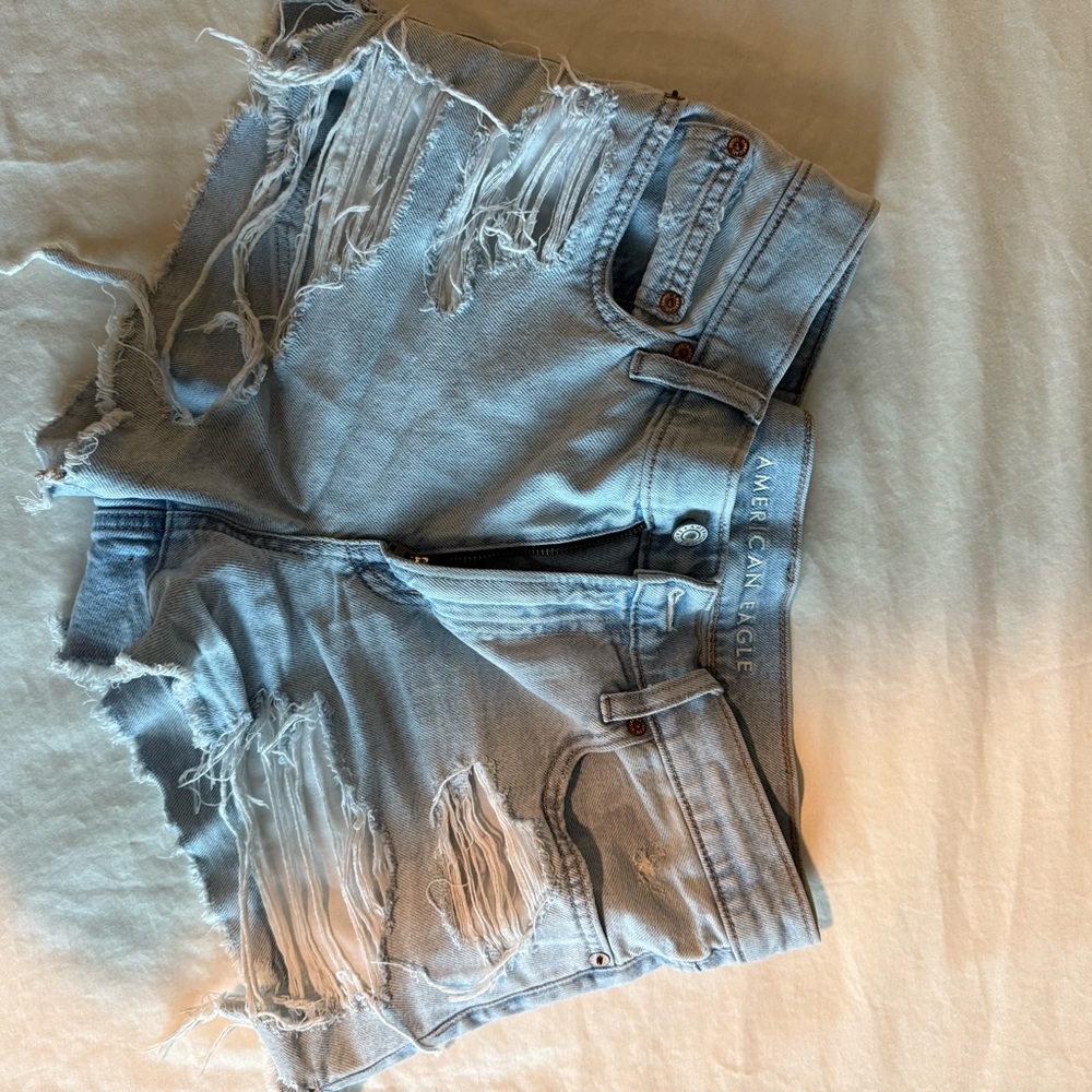 American Eagle Outfitters Women's Ripped Light Blue Jean Shorts